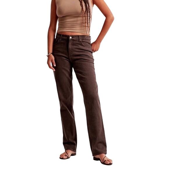 ABERCROMBIE & FITCH 90's Relax Jeans Women 25 Curve Love Brown Straight Cowgirl - Picture 2 of 11